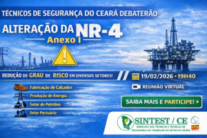 Banner da reunião extraordinária dos Técnicos de Segurança do Trabalho do Ceará sobre a proposta do Anexo I da NR-4
